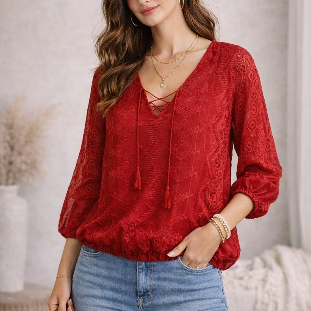 Sanctuary Cheyenne Lace Inset boho Embroidered top  ❤️